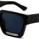 HYCEEDI Thick Square Frame Sunglasses for Women Men Fashion Chunky Rectangle Sun Glasses Black Shades