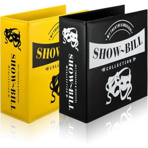 Sinload 2 Set Show Bill Binder with Sleeves for Broadway and Theatre 3 Ring 9.5 x 9.5Theater Program Holder with 40 Sheet Protectors PU Leather Playbill Binders Playbill Holder(Yellow and Black)