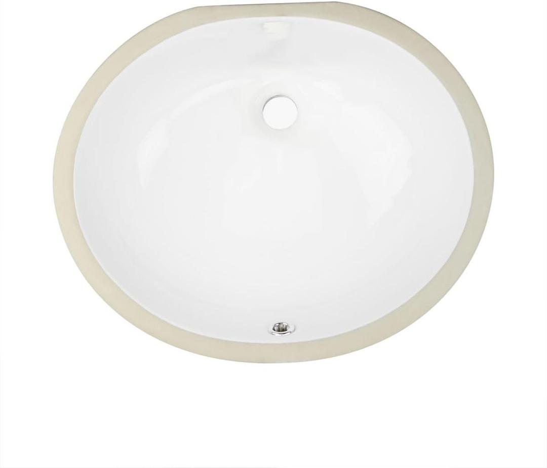 Undermount Bathroom Sink  17"x14" White Oval Bowl Sink with Overflow for Larger Vanity  Porcelain Enamel Glaze Ceramic, Template Included HP-1714W