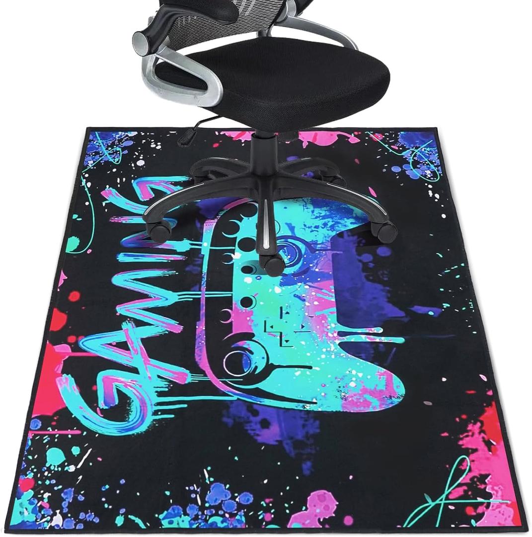 Gaming Chair Mat for Hardwood Floor 36"X 48" Office Chair Rug for Game Rolling Chairs Computer Desk Non-Slip Gamer Protector Mats for Hard Floor & Tile Floor Decor (Black Blue)