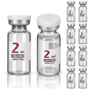 10 Pack 2ml Sterile Vials for Injections, Self-Healing Port, Empty Vials for Injection with Aluminum Flip Off Cap, Autoclavable Borosilicate Glass Vials for Essential Oils, Powder & Lab Storage