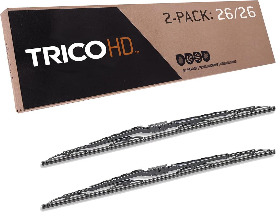 Trico HD 26 Inch Pack of 2 Heavy Duty & Automotive Replacement RV Windshield Wipers w/Wide Saddle Attachment (67-2626-1),Black