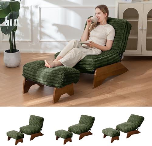 MAXYOYO Modern Adjustable Accent Chair with Ottoman, Upholstered Living Room Chair with Footrest Set, Soft Reclining Lounge for Bedroom, Apartment, Office, Green