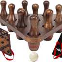 Shuffleboard Bowling Pin Set with 10 Pcs Premium Hardwood Bowling Pins Durabel Triangular Pinsetter Resin Bowling Ball and Carrying Bag, Fun for Shuffleboard Games (Retro-Red)