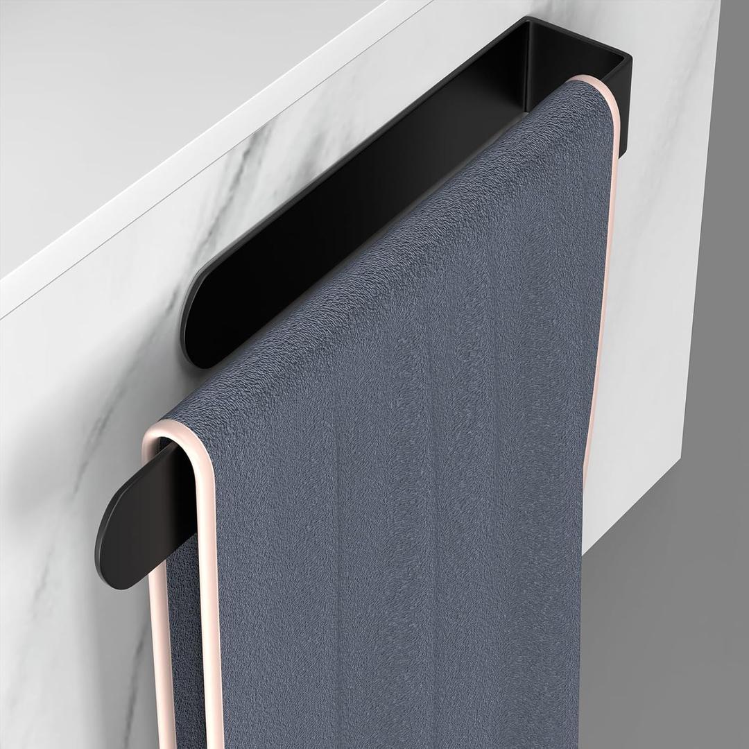 HUFEEOH Hand Towel Holder, Towel Hanger for Bathroom, Self Adhesive Bathroom Towel Holder Towel Bar, Towel Holder for Kitchen Cabinet (14 Inch, Black)