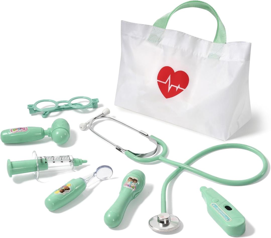 Phobby Kids Doctor Kit, 8 Pieces Toddlers Doctor Playset with Medical Storage Bag & Real Stethoscope, Pretend Play Doctor Toys Birthday Gift for Boys Girls Aged 3 4 5 6 (Green)