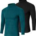 Cutecrop 2 Pack Men Mock Turtleneck Long Sleeve Shirts Double Sided Fleece Thermal Pullover Sweater Slim Fit Base Layer Top (Green, XXL)