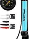 Hycline Bike Floor Pump with Gauge: 160 PSI High Pressure Bicycle Pumps - Durable Air Pump Fits Presta & Schrader Valve - Inflator for Road MTB Tire, Ball, Balloon, Inflatables (Portable Size, Blue)
