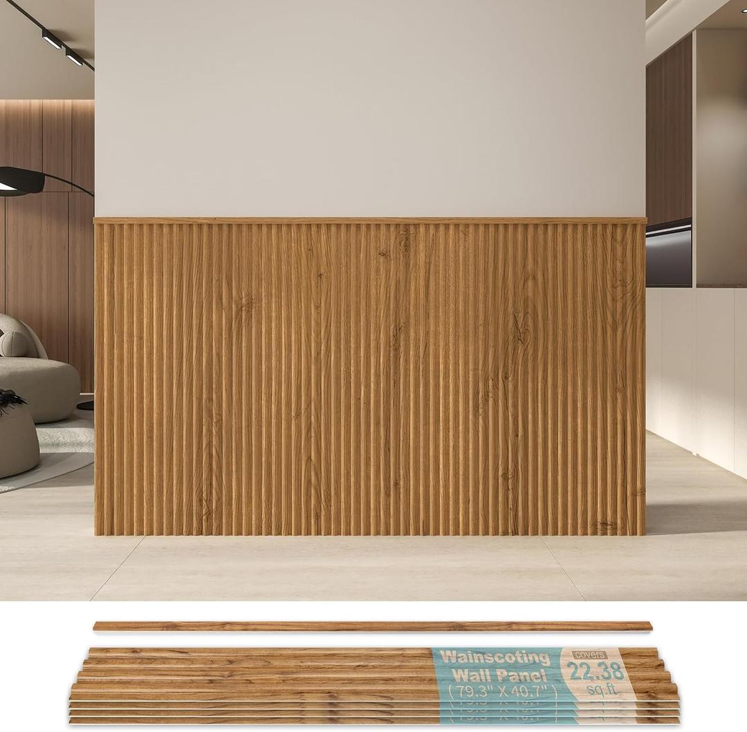 Art3d Wainscoting Panels, Beaded Polystyrene Wall Board for Interior Wall Dcor, 79.3 Wide X 40.7 high, Covers 22.38 sq.ft, Teak