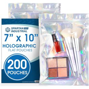 Spartan Industrial - 7" X 10" Smell-Proof Holographic Bags - Pack of 200 Clear Resealable Bags for Food Storage and Packaging, Cosmetics, Handmade Goods, and More