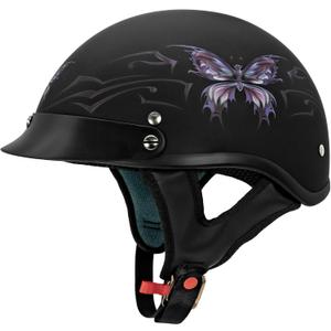 VCAN Cruiser Intricate Butterfly Motorcycle Half Helmet (Large, Flat Black Butterfly)