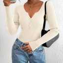 BTFBM Fall Sweaters for Women 2025 Lightweight Long Sleeve Henley Shirts Button Up Knit Basic Slim Fit Going Out Tops (L)