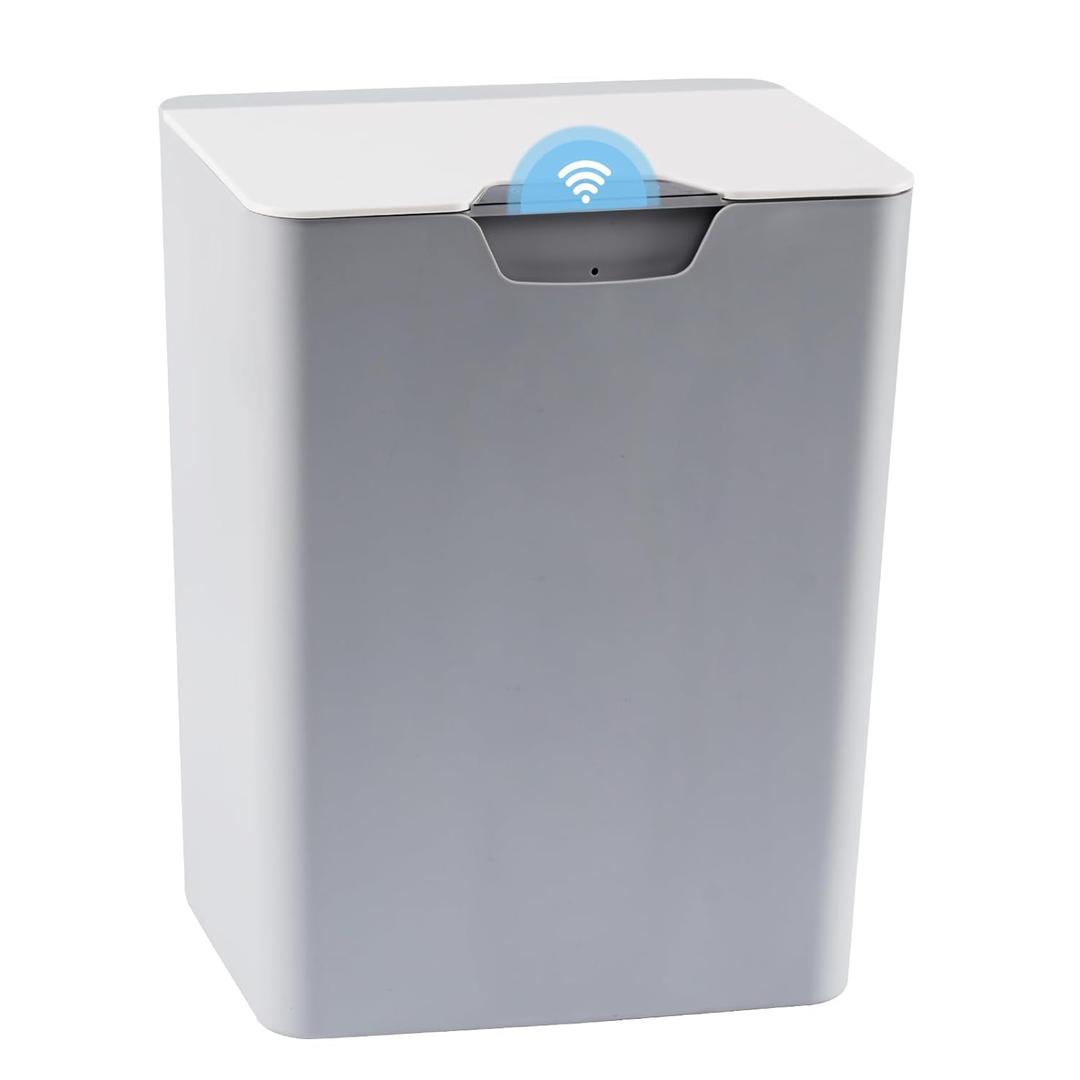 4 Gal Bathroom Trash Can with Lid, Automatic Trash Can Small Smart Garbage Can Touchless, Slim Motion Sensor Waterproof Plastic Trash Bins for Bedroom Office Kitchen Toilet(Gray)