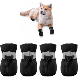 YAODHAOD Dog Shoes for Hot Pavement, Anti-Slip Sole Dog Boots & Paw Protector for Summer, Reflective Straps Dog Booties for Small Medium Dogs, Indoor Use 4PCS (Black, Size: 4) (size 4: 1.76"x1.37"(L*W))