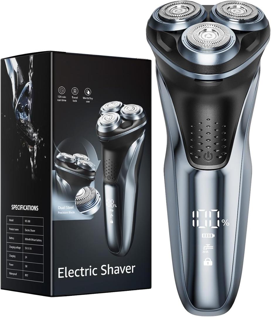 Electric Razor for Men: IPX7 Waterproof Shaver, 1.5H Fast Charge, 4D Flex Precision Blades with Trimmer - Gentle on Sensitive Skin Travel-Friendly