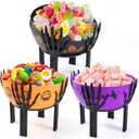3PCS Halloween Candy Bowl 10 Inch Large Halloween Candy Basket Plastic Trick or Treat Bowls Big Candies Bowl with Holder Trick or Treat Decorations Bowls for Party Serving Candies Holder (Black)