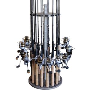 Rush Creek Creations | 16 Rod Fishing Pole Holder for Garage Organization, 360 Access (One size, Barn Wood)