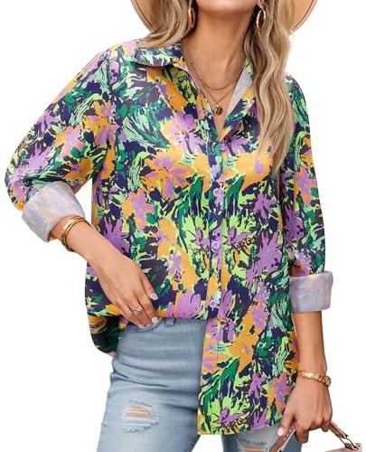 Gleeivy Womens Button Down Shirts Lantern Long Sleeve Blouses, S