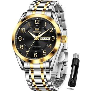 OLEVS Watches Black Male Easy to Read Luxury Dress Day Date Two Tone Stainless Steel Casual Quartz Watch Reloj De Hombres