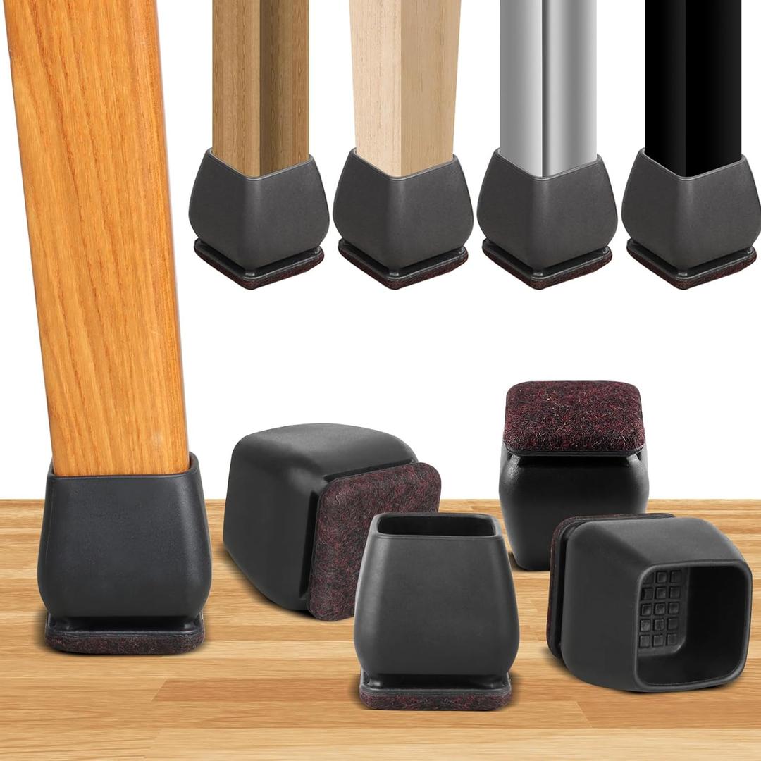 16PCS Square Silicone Chair Leg Floor Protectors for Hardwood Floors, Felt Furniture Pads Covers Table Chair Leg Caps, Large Chair Sliders for Wood Floors, Anti-Scratches&Noise(Black, Fit:1.1"-1.4")