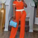 HTD Womens 2 Piece Outfits Casual Sweatsuits Set Short Sleeve Matching Sets Tracksuit (M)