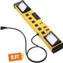 6 Outlets Power Strip with LED Worklight, Metal Heavy Duty Wall Mount Workbench Power Strip with 6FT 14/3 AWG Cord, 2 USB Ports, 15A Circuit Breaker for Home Office Garage Workshop