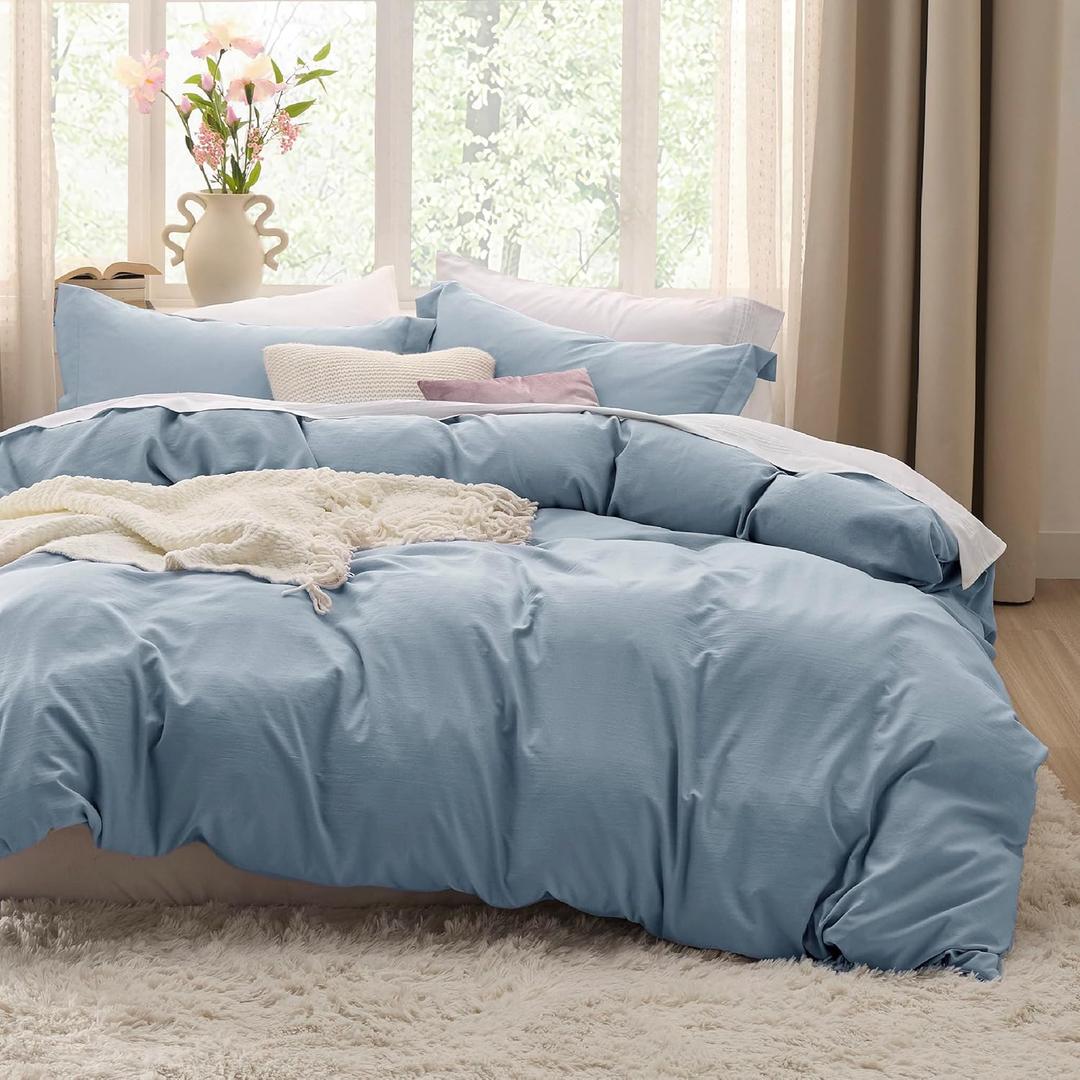 Bedsure Grayish Blue Duvet Covers Queen Size - Prewashed Cotton-Like Polyester Duvet Cover, Soft Queen Duvet Cover Set 3 Pieces with Zipper Closure, 1 Duvet Cover 90x90 inches and 2 Pillow Shams