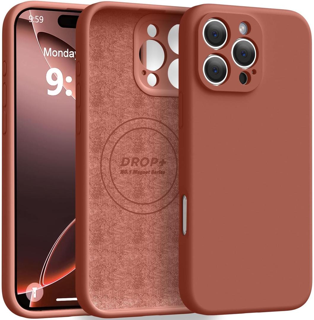 Ktele Magnetic for iPhone 16 Pro Case [Compatible with Magsafe] [Premium Silicone Satin-Smooth Touch] Slim Shockproof Anti-Scratch Microfiber Lining Case, 6.3 inch, Caramel