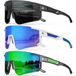 Polarized Sports Sunglasses for Men Women, UV400 Protection Mens Sunglasses Wrap Around Sun Glasses for Cycling Running, A02-matte Black/Matte White Blue/Crystal Green