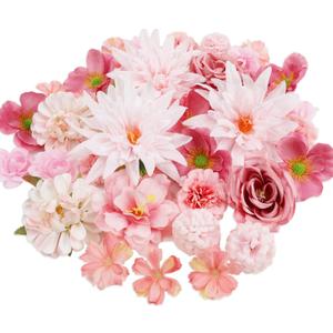 56 PCS Fake Flowers for Crafts, Artificial Pink Silk Flower Heads Bulk Faux Mini Flowers for Craft Garland Wedding Bridal Party DIY Home Centerpieces Decoration