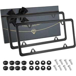 Black Matte License Plate Frames 2 Pack, Stainless Steel License Plate Cover, License Plate Holder with 4 Holes, Universal Tag Frames with Screws for car Front and Rear