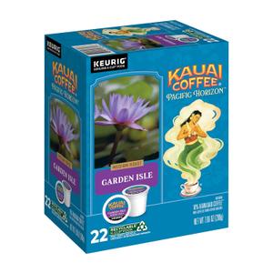 Kauai Coffee K-Cup Pods for Keurig Brewers  Arabica Coffee, 10% Hawaiian  Medium Roast, Bright Aroma With Light Floral Notes  Garden Isle, 1 Pack of 22 Single Serve K-Cups