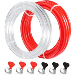 5ft Kegerator CO2 Gas Line and Beer Lines, ID 5/16'' Red Co2 Gas Hose and ID 3/16'' Clear Beer Keg Lines Food-Grade PVC Tube with 6PCS Hose Clamps for Home Brewing
