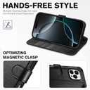 TUCCH Case Wallet for iPhone 16 Pro Max, Kickstand [RFID Blocking] 4 Card Slot PU Leather TPU Inner Shell, Magnetic Protective Flip Phone Cover Compatible with iPhone 16 Pro Max 2024, Textured Black