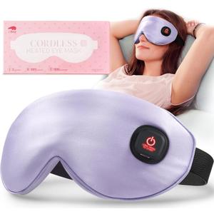 LitBear Heated Eye Mask, Silk Cordless Warm Eye Compress for Dry Eyes, Light Blocking Heat Eye Mask for Women Men, Soft Eye Heating Pad for Dry Eyes, Travel, Rechargeable, Washable Cover (Purple)