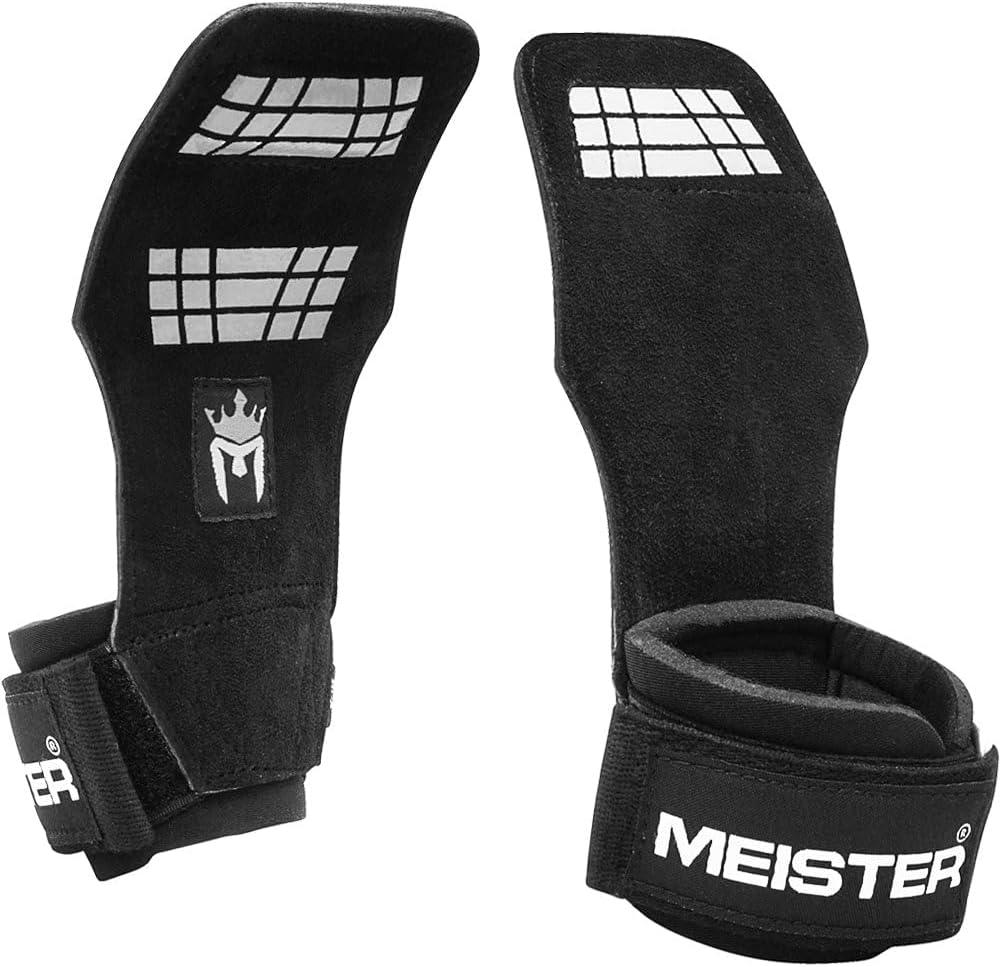 Meister Elite Leather Weight Lifting Grips w/Gel Padding (Pair) (Small-Medium)