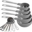 COOK WITH COLOR Measuring Cups Set and Measuring Spoon Set, Stainless Steel Handles, Nesting Kitchen Measuring Set, Liquid Measuring Cup Set, 12 PC Stainless Steel, Gray