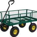 Finnhomy Heavy Duty 1000 Lbs Capacity Mesh Steel Garden Cart, Pullable Garden Wagons Carts on Wheels, Folding Utility Wagon with Removable Sides for Outdoor, Yard, Lawn, Green