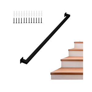 Wall Handrail 2ft for Stairs Steps,Square Metal Staircase Handrail,Black Galvanized Industrial Iron Hand Rail for Indoor & Outdoor Wall Mount Support,Iron Banister Rail, Safety Grab Handle