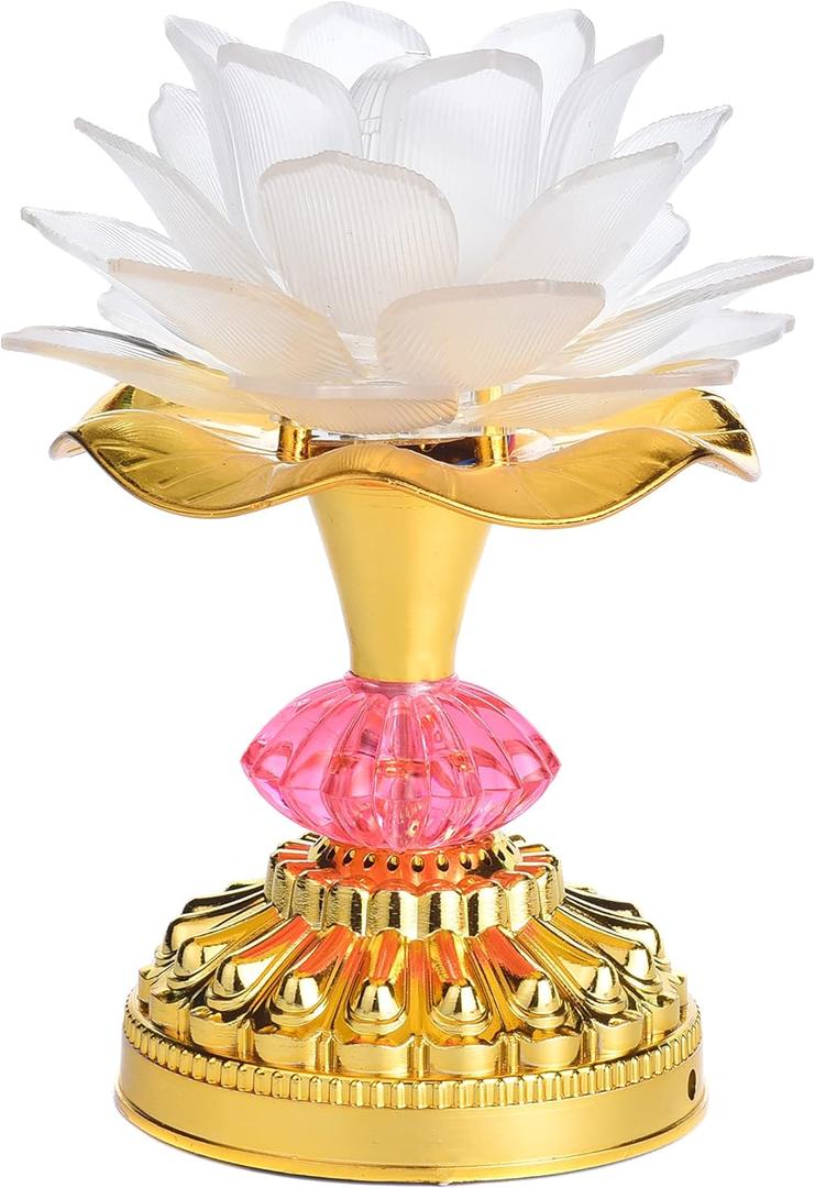 Colorful LED Lotus Buddhist Lamp Gradient Buddha Light - White | for Worship, Prayer and Display, Low Power Consumption, Eco - Friendly Material for Buddha Occasions, Buddhist Supplies