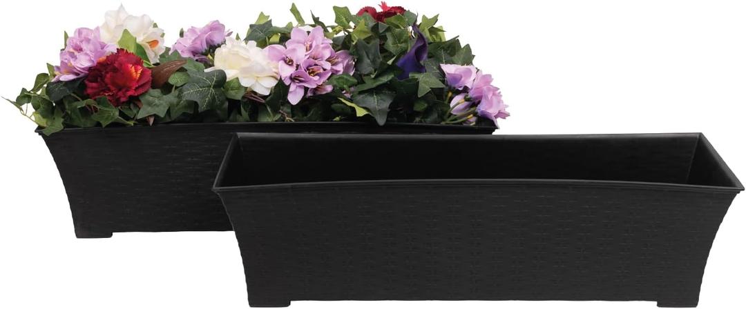 Elly Dcor Set of 2 24x8 Rectangular Modern, Resistant and Self Watering Planter with Rattan-Like Finish, 24", Gray