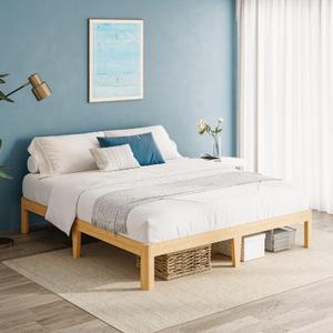 12 Inch High Bamboo Wood King Size Bed Frame Platform, Steel Slat Support King Bed Frame, Sturdy, No Box Spring Needed, Easy Assembly, Noise Free