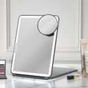 FUNTOUCH 10x7.5 Portable Large Travel Makeup Mirror with Light, 2500mAh Rechargeable Lighted Travel Makeup Mirrors with 3 Color Lights, Dimmable Folding Light Up Make up Mirror with Small 10x Mirror