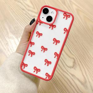 EYZUTAK Case for iPhone 13, Clear Cute Ribbon Bowknot Pattern Aesthetic Transparent Phone Case Raised Camera Protection Stylish Slim Soft Durable TPU Protective Cover for Women Girls - Red