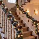 Christmas Garland with Lights 2 Pack, 15FT Lighted Garland for Mantle, Artificial Christmas Garland for Stairs Railing, Front Door & Wall, Plug-in Xmas Decor