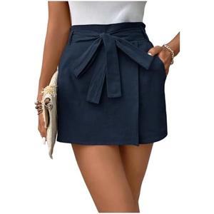 SweatyRocks Women's Bowknot Wrap Shorts High Waisted Belted Skorts with Pockets M