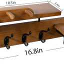 Coat Rack Wall Mount with Shelf, 4 in 1 Wood Coat Hooks with Key and Mail Holder, 17 Inch Entryway Hanging Shelf with Sunglasses Holder and 4 Metal Hooks for Clothes Hats Bag, Brown