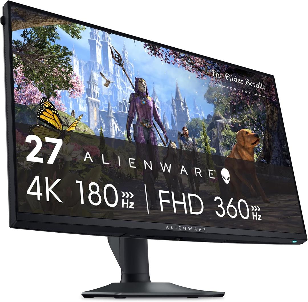 Alienware 27 4K Dual-Resolution Gaming Monitor - AW2725QF - 4K at 180Hz and FHD at 360Hz, 0.5ms GTG 1ms GTG (Extreme Mode), VESA AdaptiveSync, NVIDIA G-SYNC Compatible, HDMI/DP/USB 3.2 Gen1 - Black