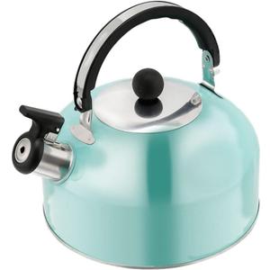 Cabilock Turquoise Whistling Tea Kettle Stainless Steel Boiling Kettle for Stovetop with Comfortable Handle 7.28 Inch for Home and Office Use
