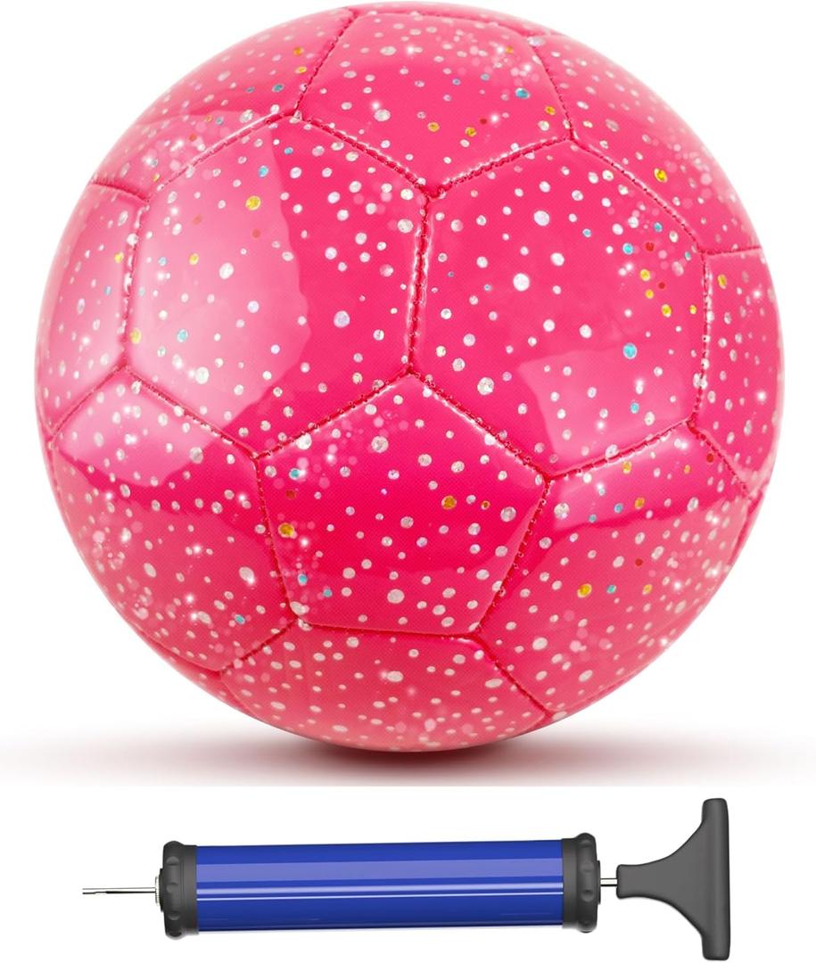 Soccer Balls Size 3, Sparkle Soccer Ball for Girls Kids 3-8 4-6 6-8 Glitter Outdoors Sports Recreation Playing Ball for Birthday Easter Soccer Gifts (Pink)